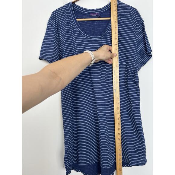 FRESH PRODUCE Women’s L Pinstripe Janey Slub T cotton short sleeve Lagoon Blue - Picture 3 of 9